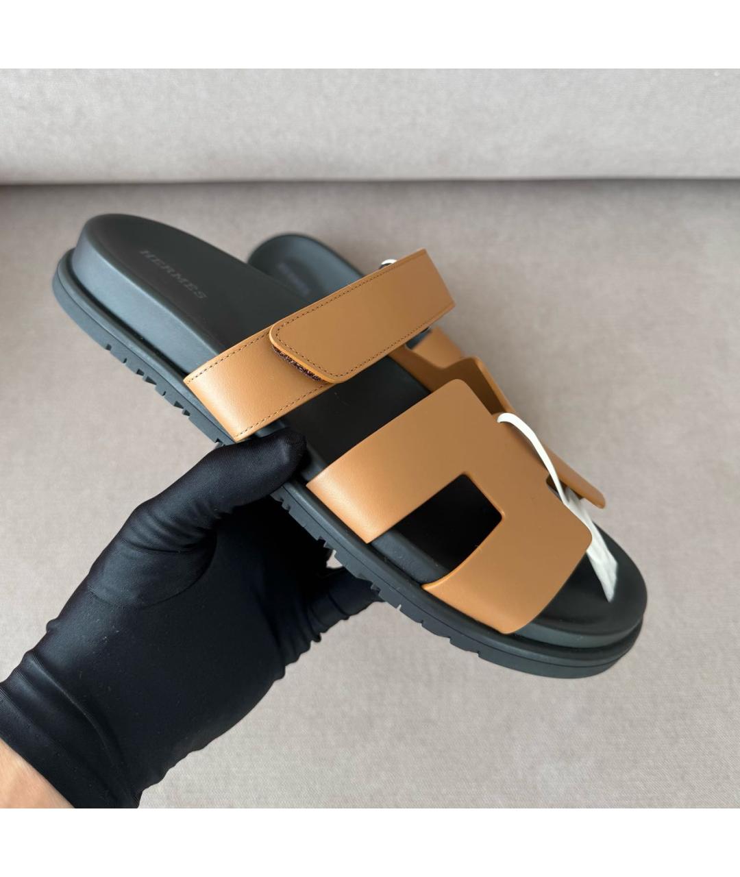 HERMES Коричневые кожаные шлепанцы, фото 3