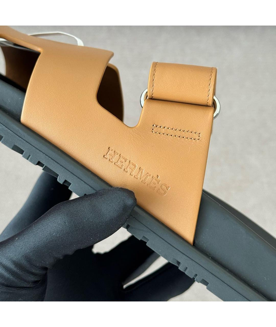 HERMES Коричневые кожаные шлепанцы, фото 6