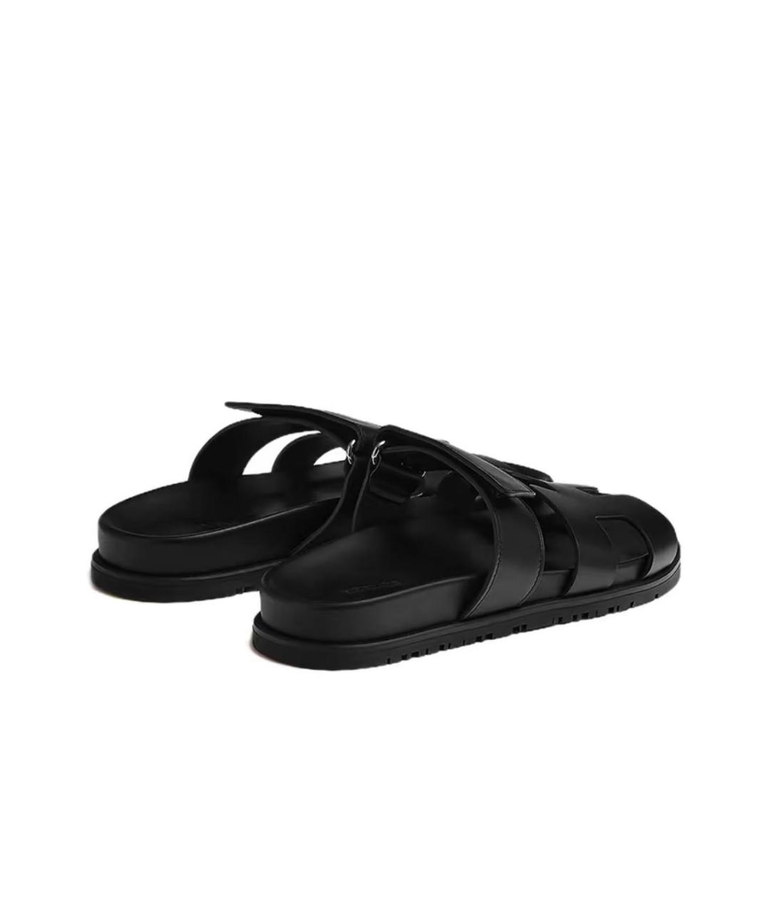 HERMES Черные кожаные шлепанцы, фото 2