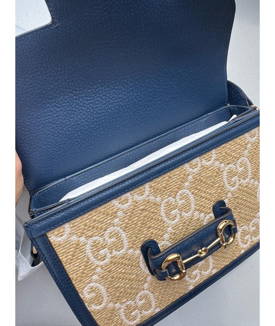 GUCCI Синяя кожаная сумка с короткими ручками, фото 5