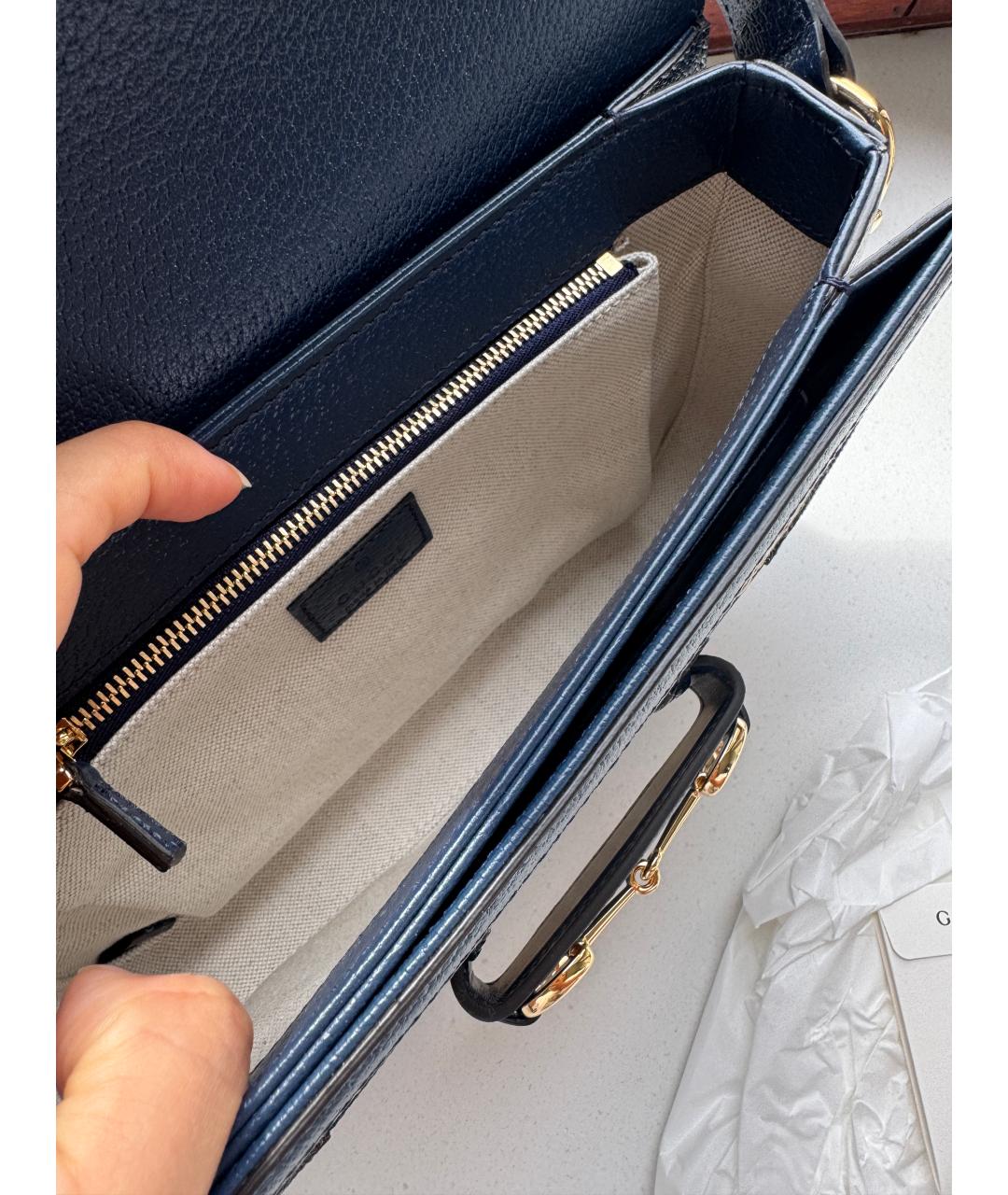 GUCCI Синяя кожаная сумка с короткими ручками, фото 6