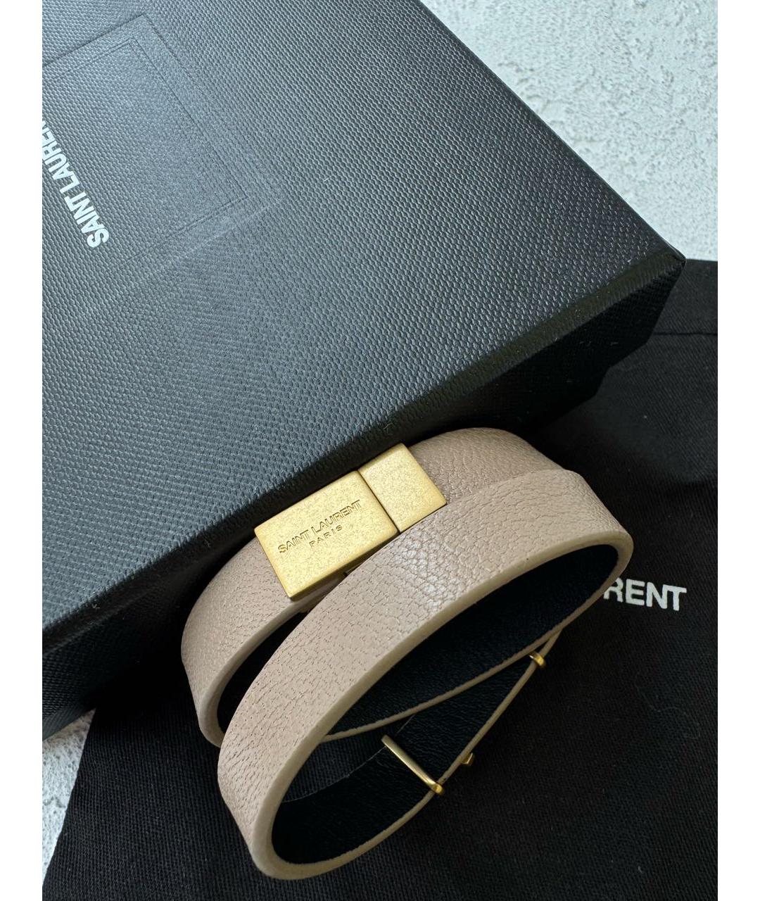 SAINT LAURENT Бежевый кожаный браслет, фото 4