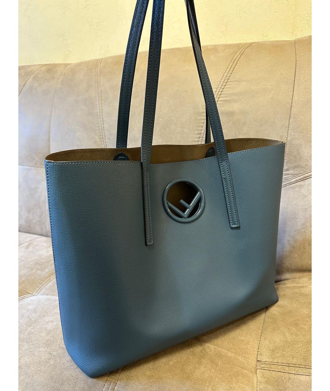 FENDI Темно-синяя кожаная сумка тоут, фото 3