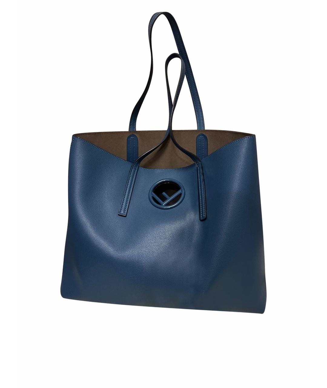 FENDI Темно-синяя кожаная сумка тоут, фото 1