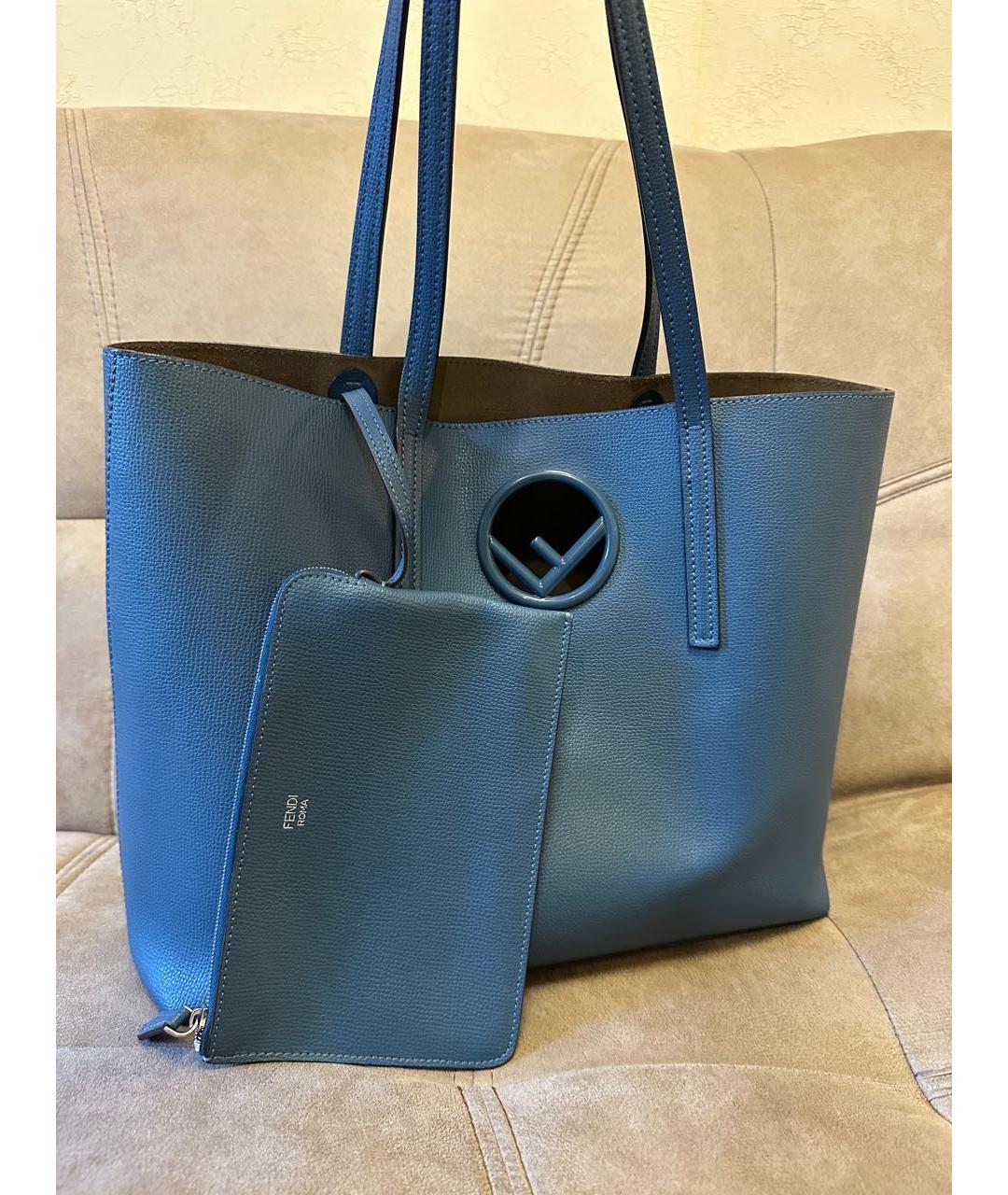 FENDI Темно-синяя кожаная сумка тоут, фото 5