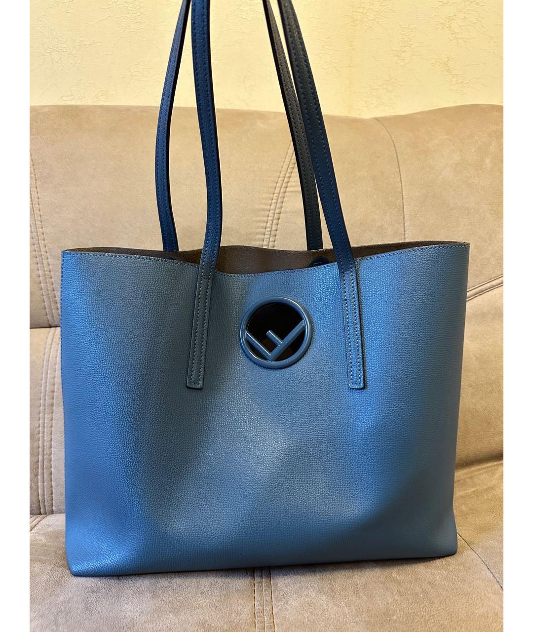 FENDI Темно-синяя кожаная сумка тоут, фото 2