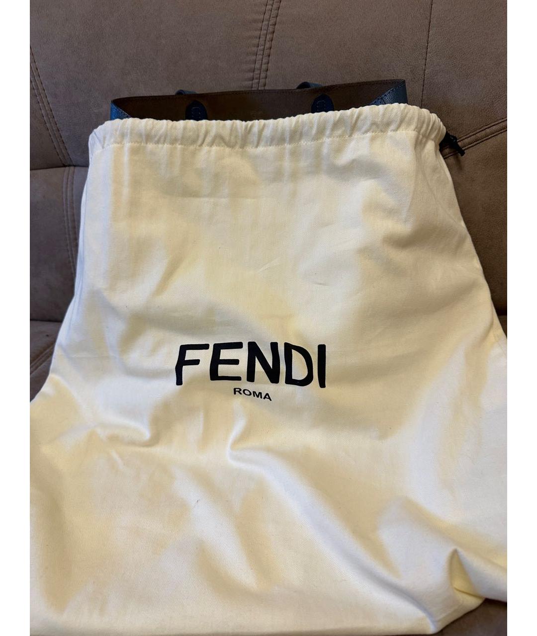 FENDI Темно-синяя кожаная сумка тоут, фото 8