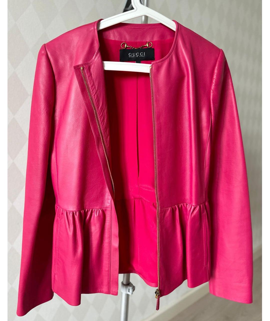 GUCCI Розовая кожаная куртка, фото 3