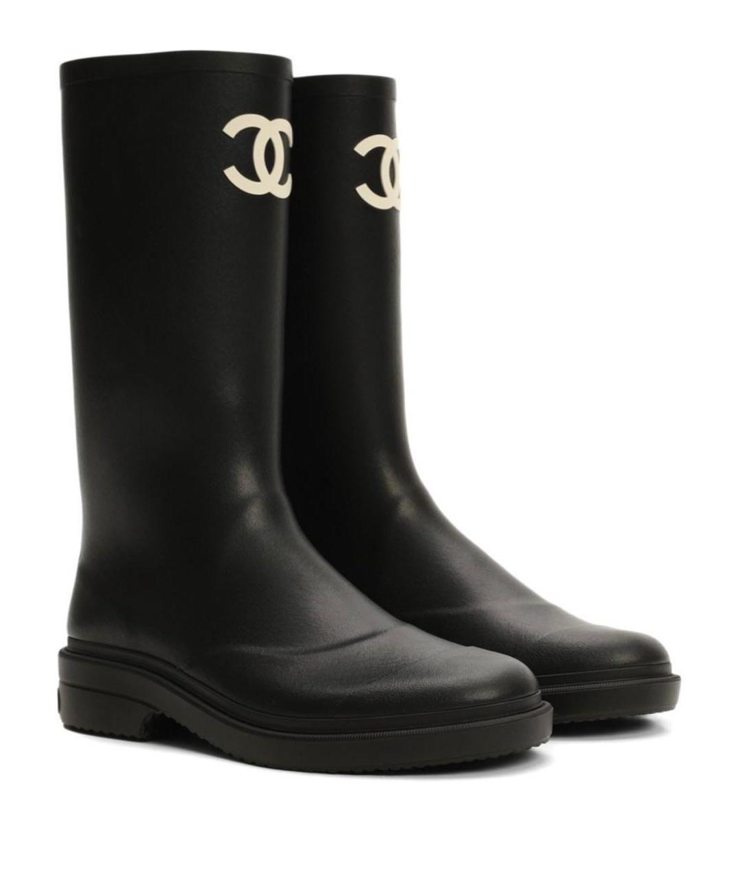 CHANEL Черные резиновые сапоги, фото 1