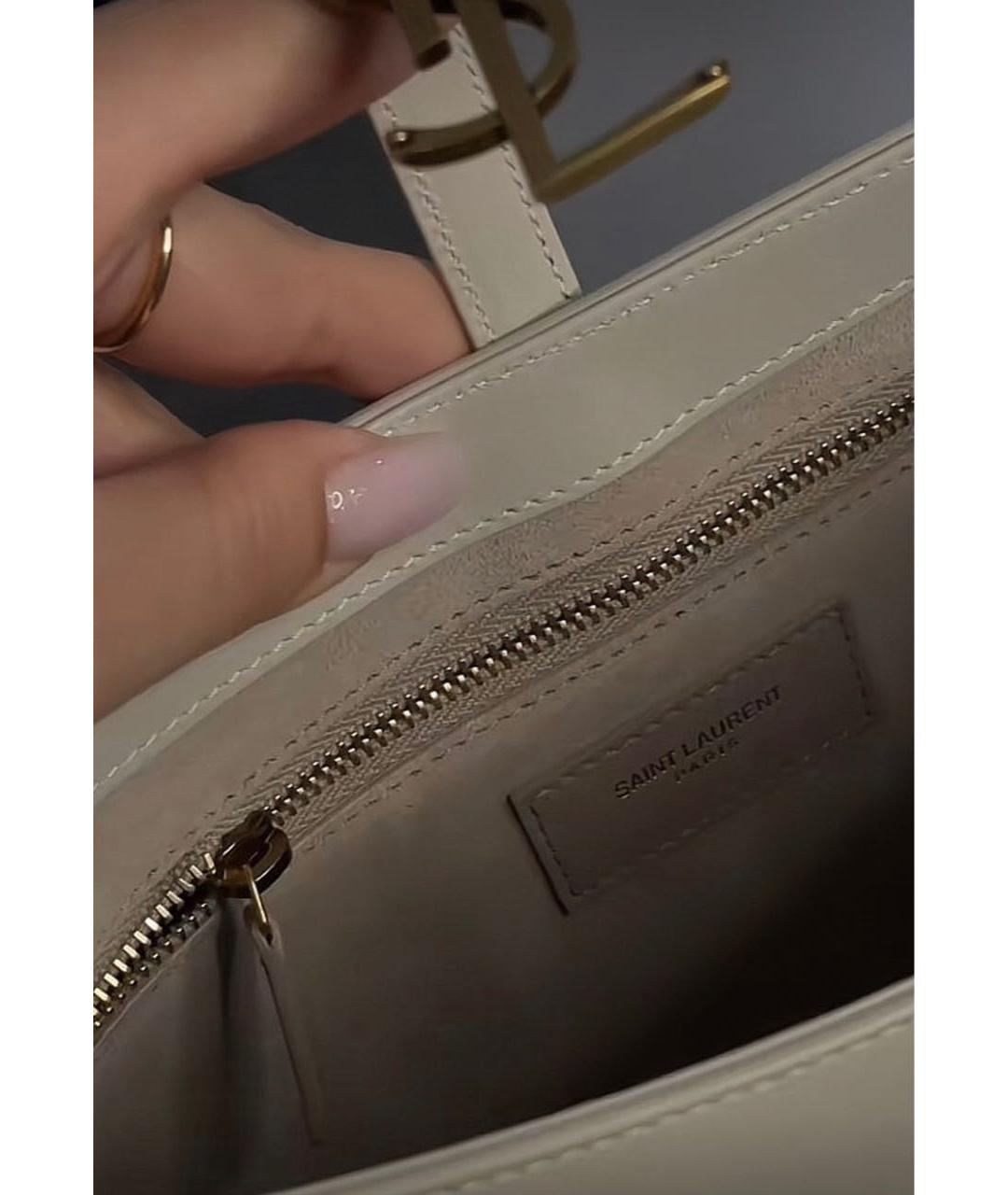 SAINT LAURENT Бежевая кожаная сумка через плечо, фото 4