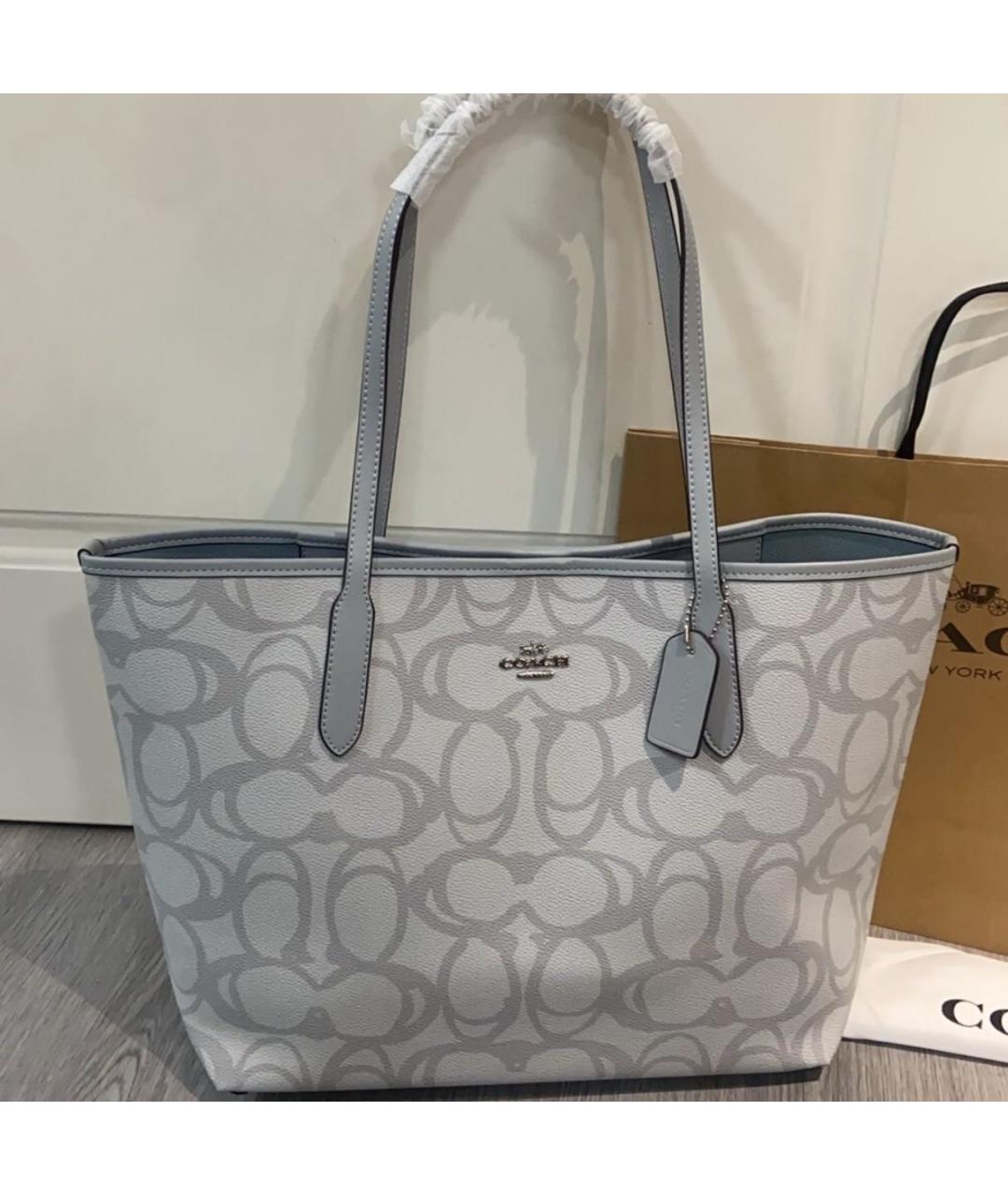 COACH Голубая кожаная сумка тоут, фото 3