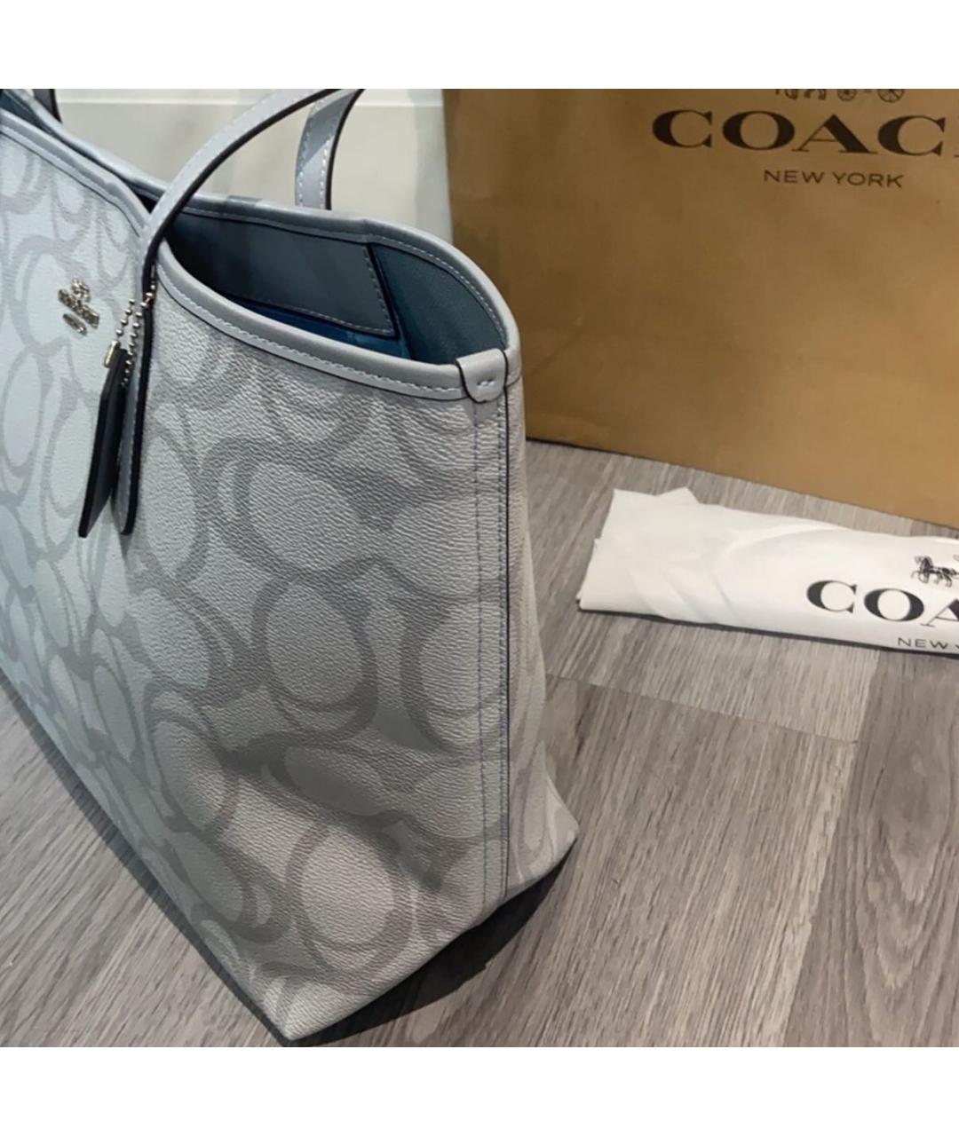 COACH Голубая кожаная сумка тоут, фото 5
