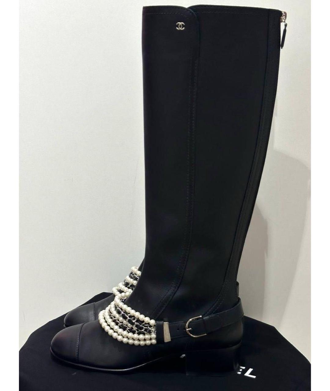 CHANEL Черные кожаные сапоги, фото 8