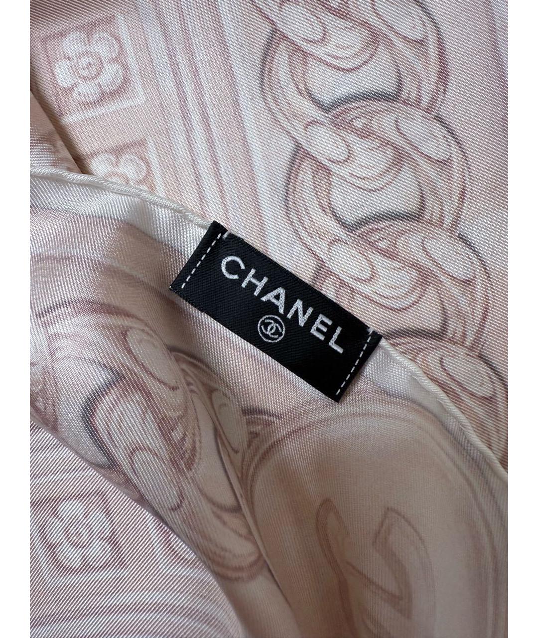 CHANEL Бежевый шелковый платок, фото 6