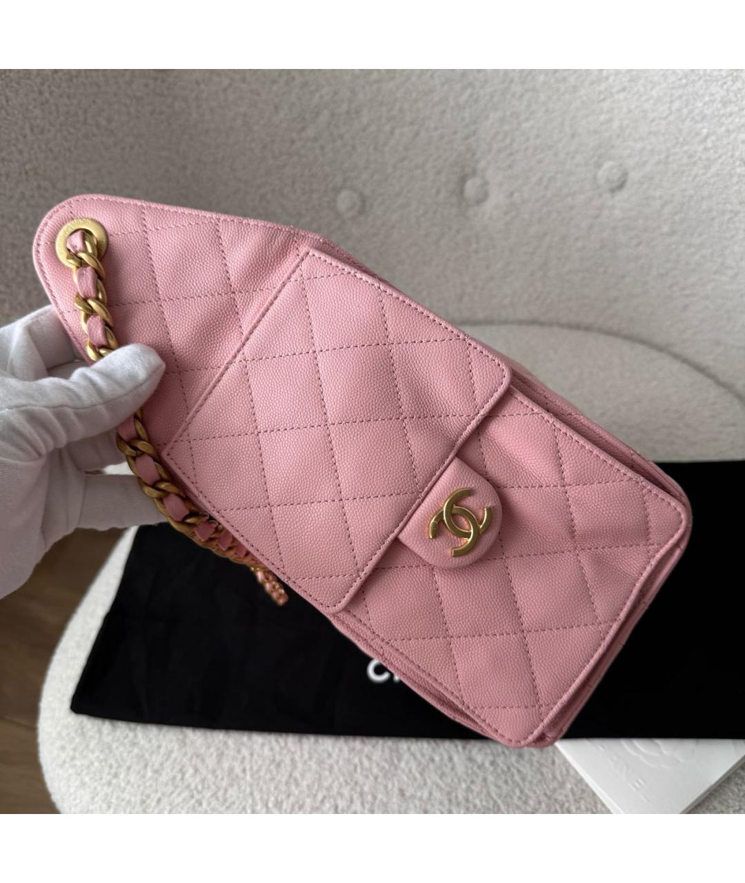 CHANEL Розовая кожаная сумка тоут, фото 4