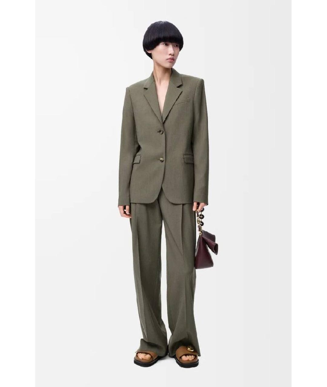 LOEWE Хаки шерстяные брюки широкие, фото 4