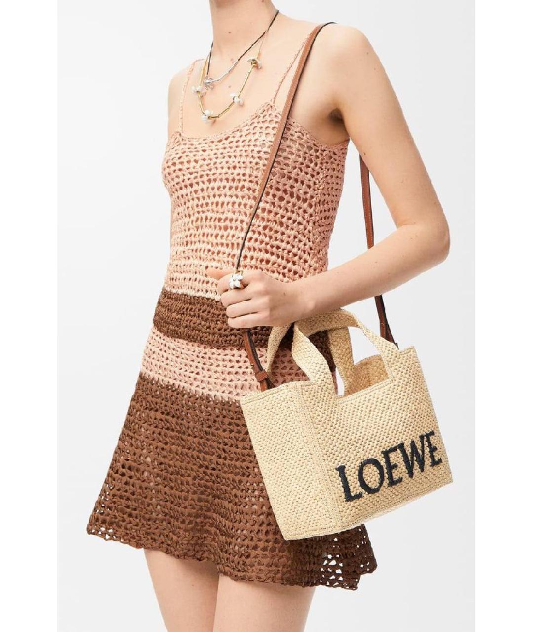 LOEWE Бежевая пелетеная пляжная сумка, фото 3