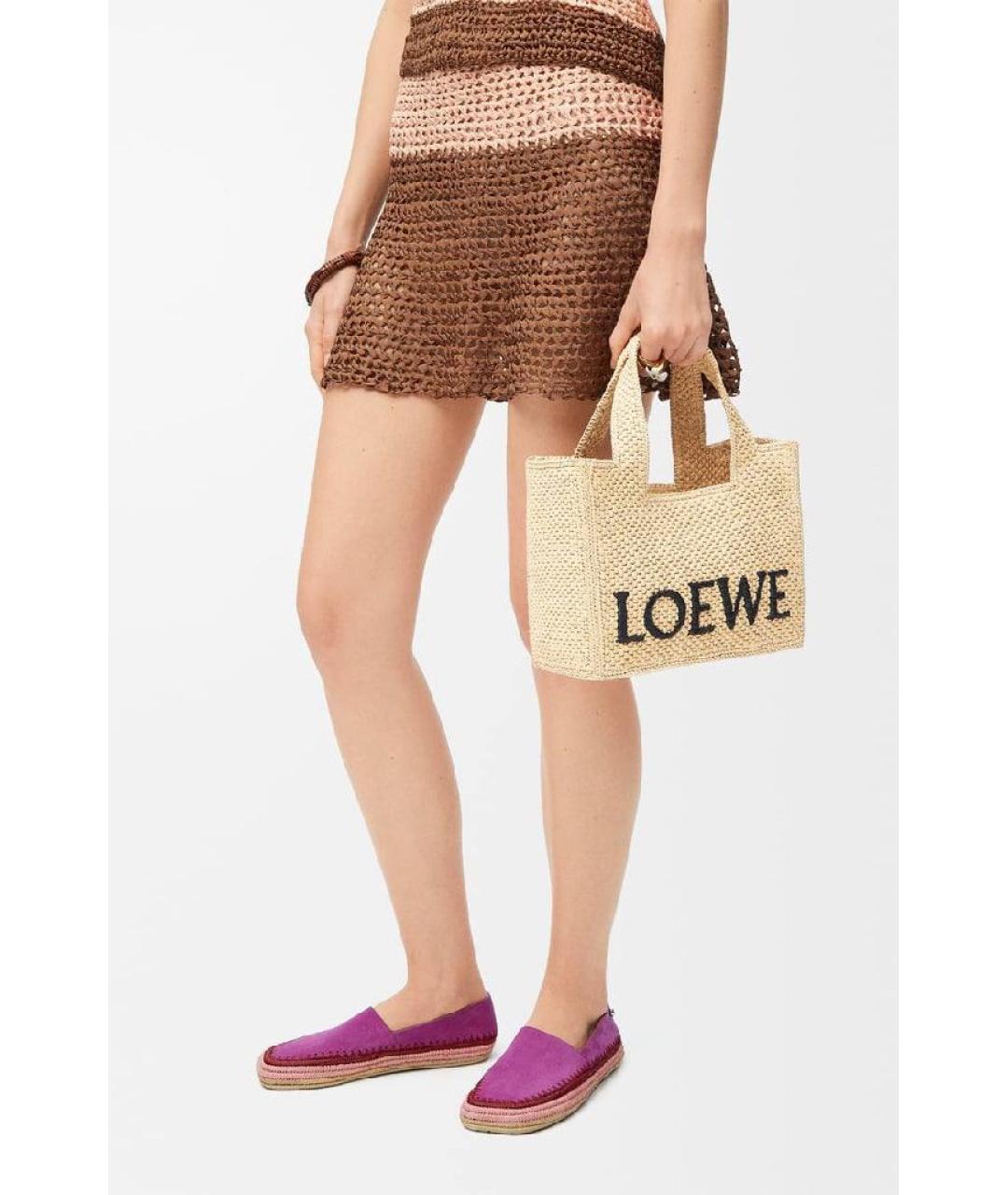 LOEWE Бежевая пелетеная пляжная сумка, фото 5