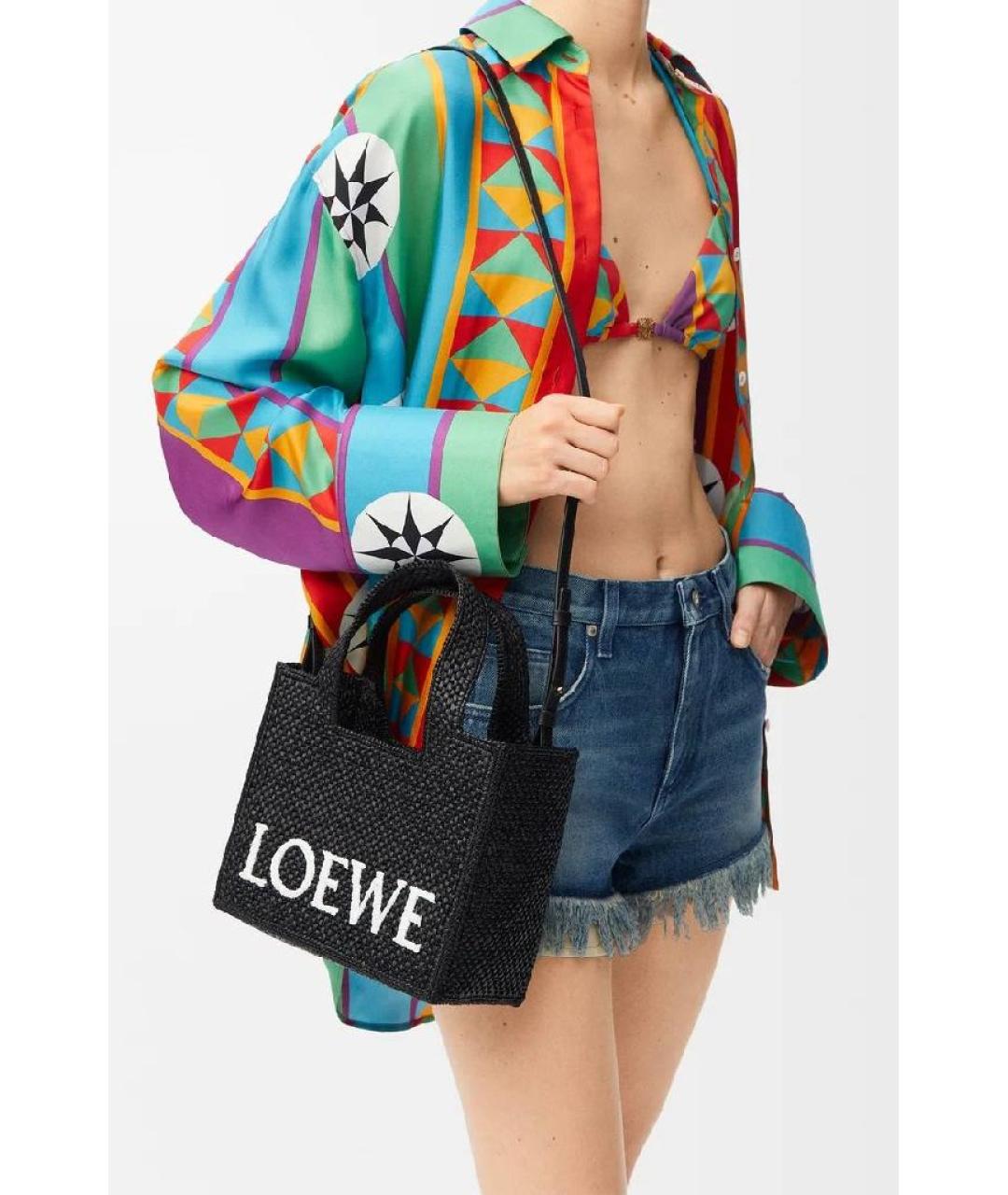 LOEWE Черная пелетеная пляжная сумка, фото 3