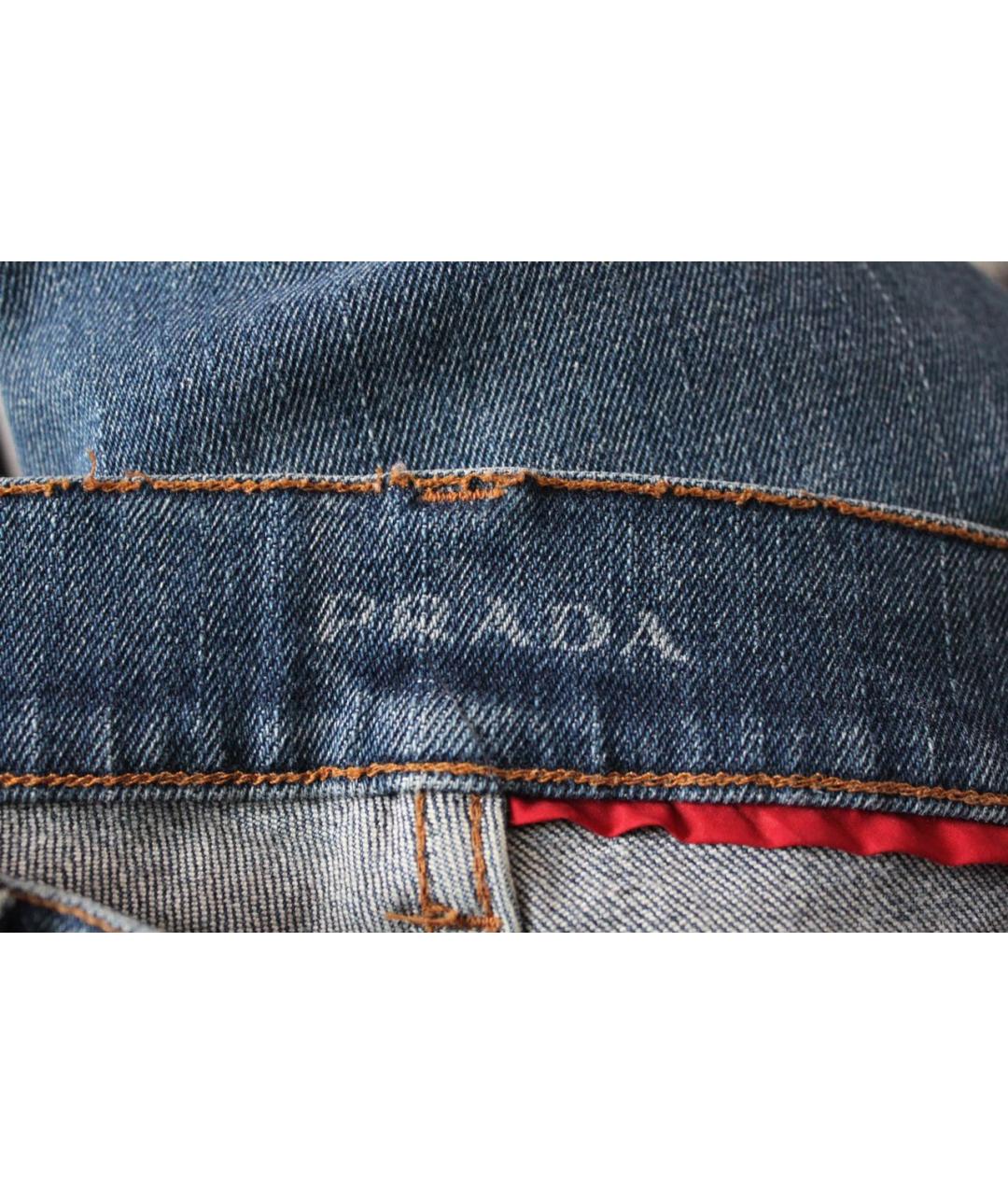 PRADA Синие хлопко-эластановые прямые джинсы, фото 3