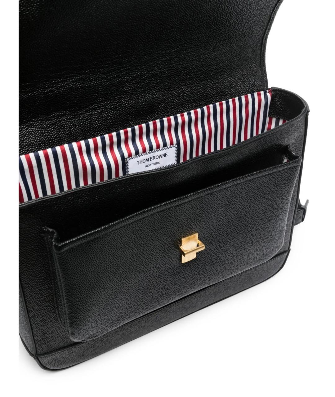 THOM BROWNE Черный кожаный портфель, фото 3