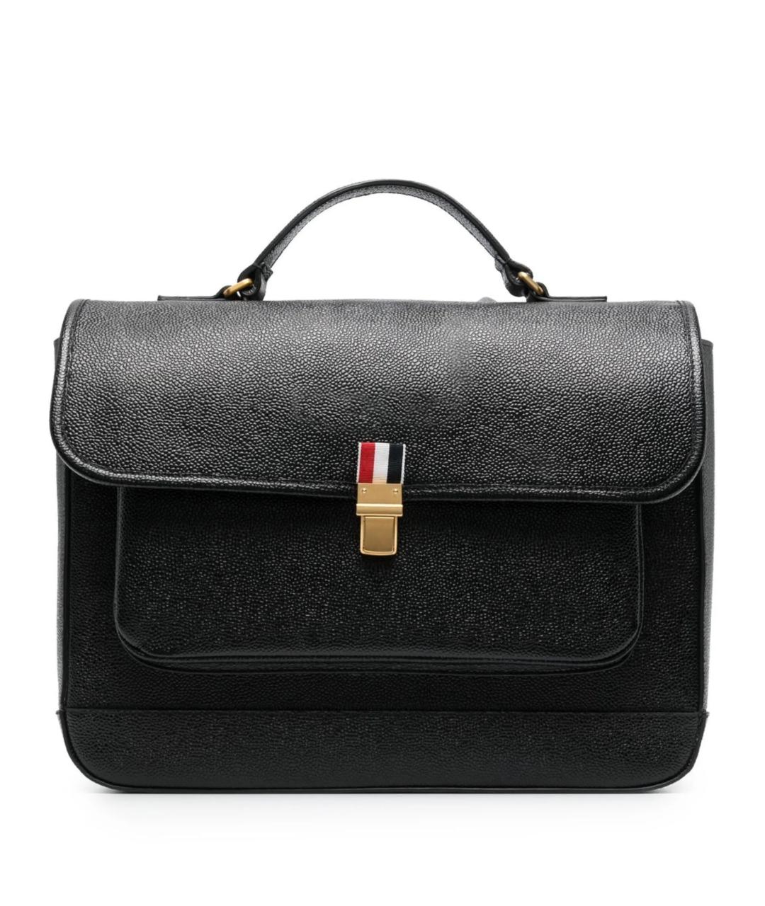THOM BROWNE Черный кожаный портфель, фото 1