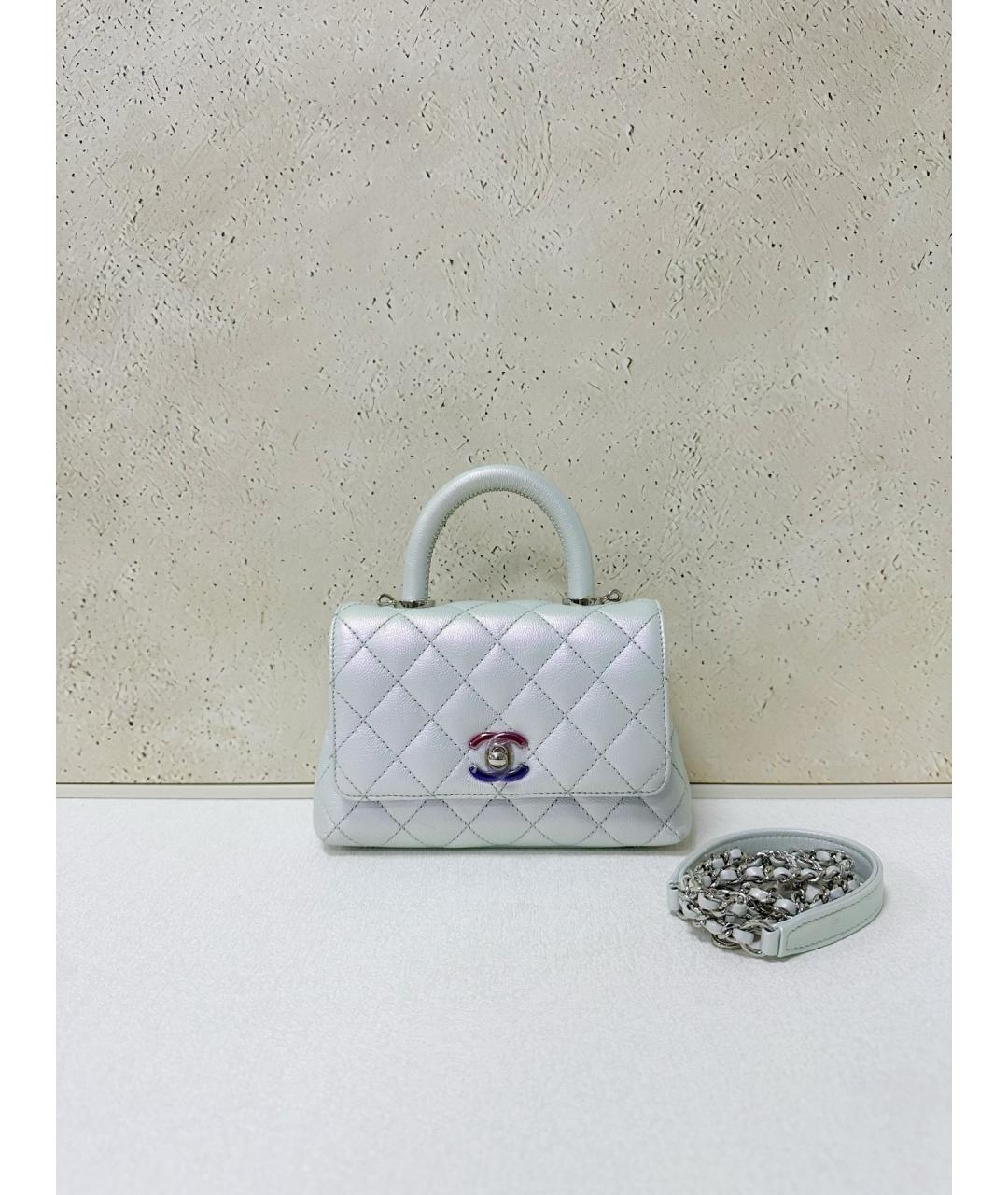 CHANEL Голубая кожаная сумка с короткими ручками, фото 7