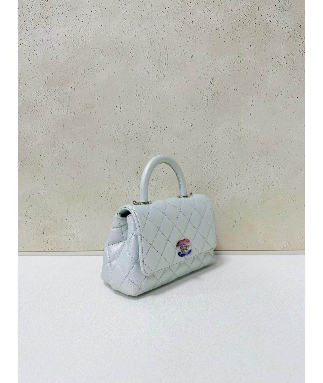 CHANEL Голубая кожаная сумка с короткими ручками, фото 4