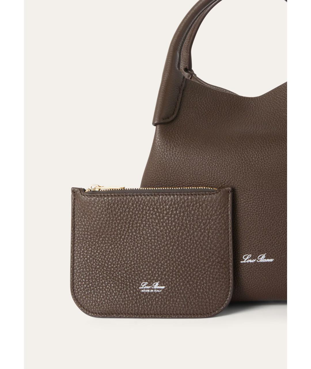 LORO PIANA Коричневая кожаная сумка тоут, фото 3