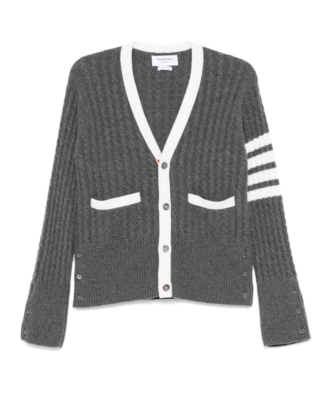 THOM BROWNE Антрацитовый кашемировый кардиган, фото 1