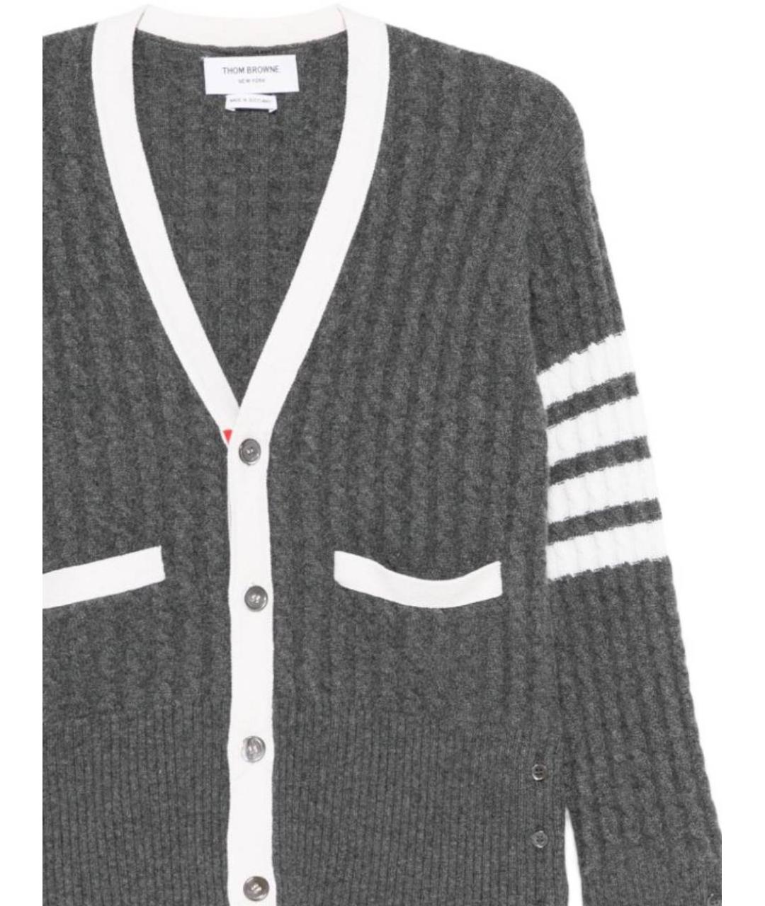 THOM BROWNE Антрацитовый кашемировый кардиган, фото 2