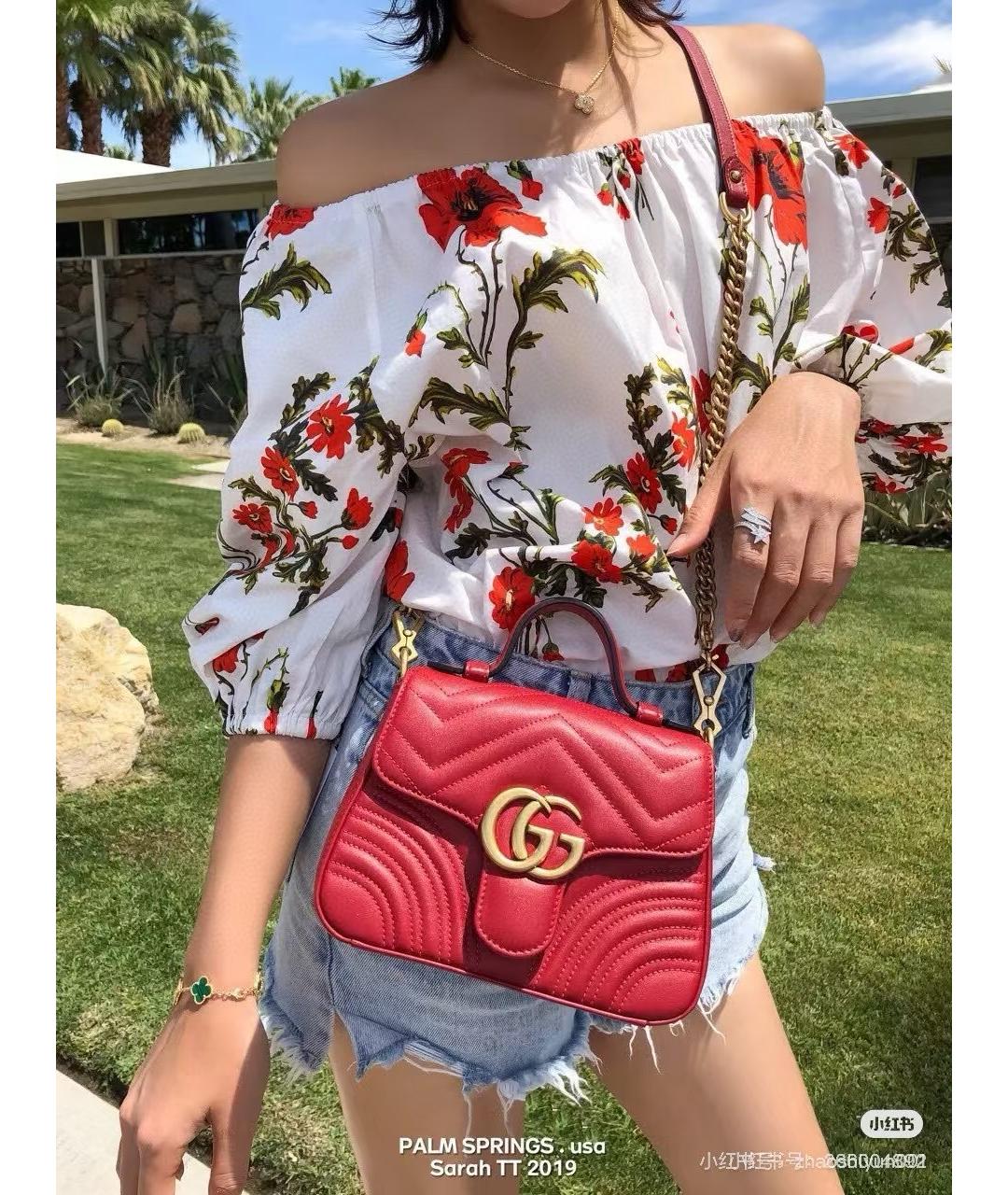 GUCCI Красная кожаная сумка тоут, фото 6
