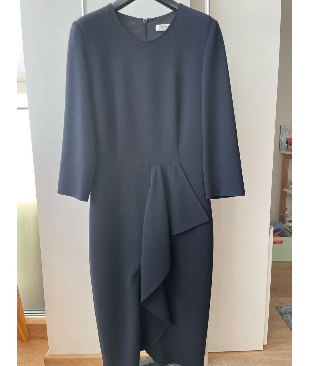 MAX MARA Темно-синее шерстяное повседневное платье, фото 2