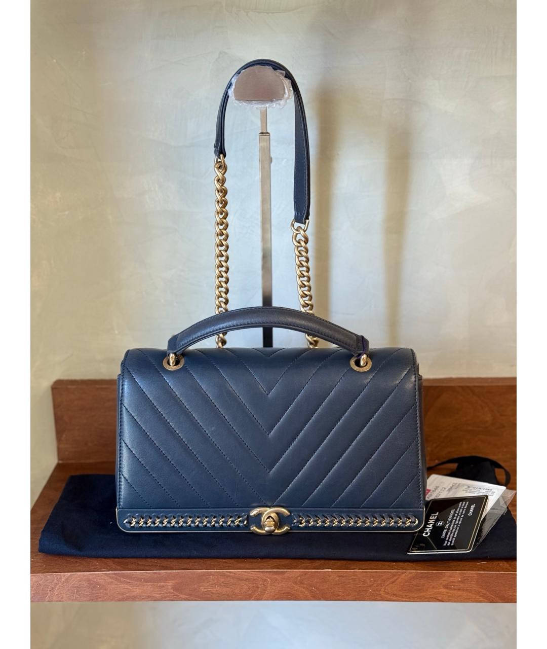 CHANEL Голубая кожаная сумка тоут, фото 8