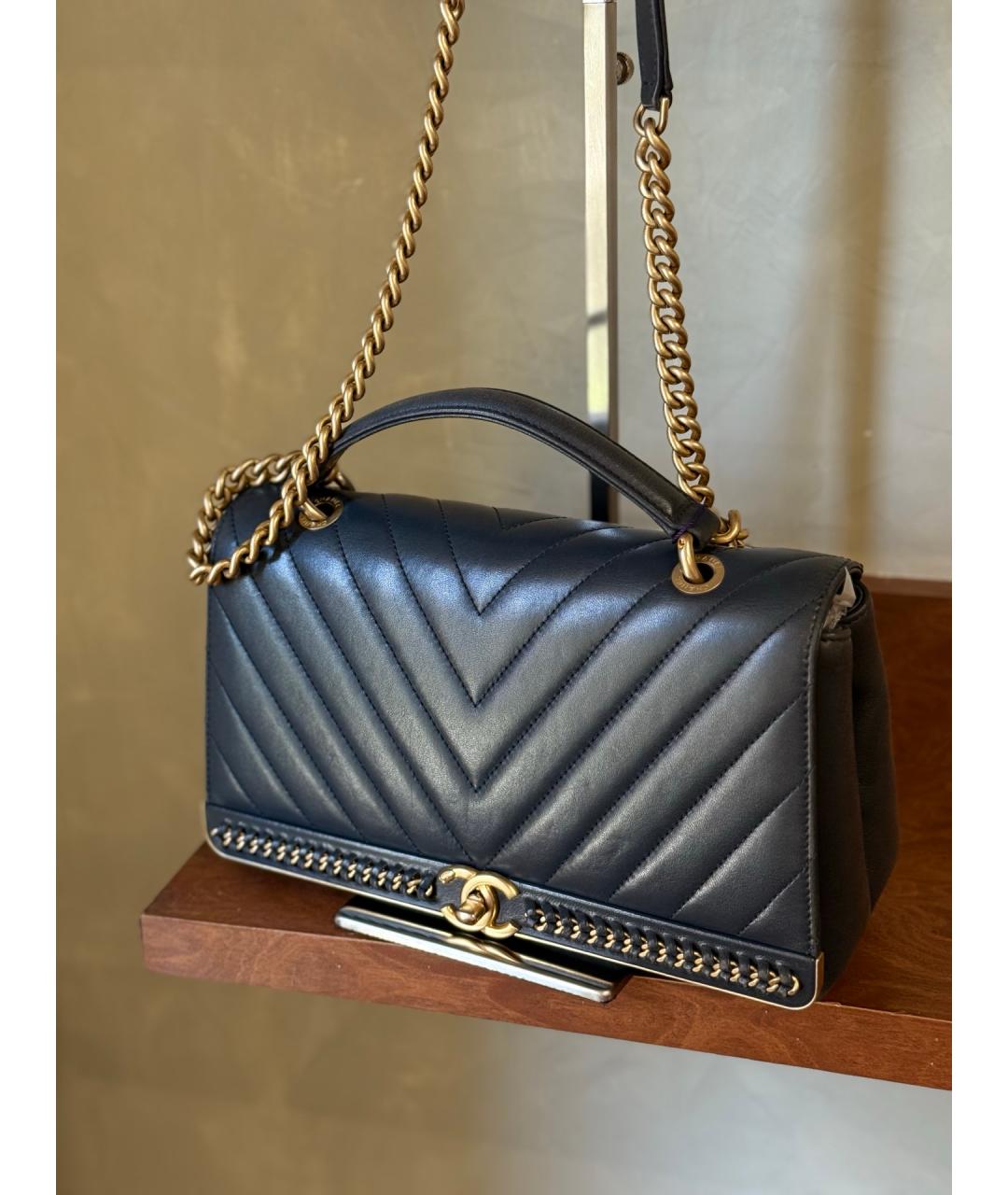 CHANEL Голубая кожаная сумка тоут, фото 3