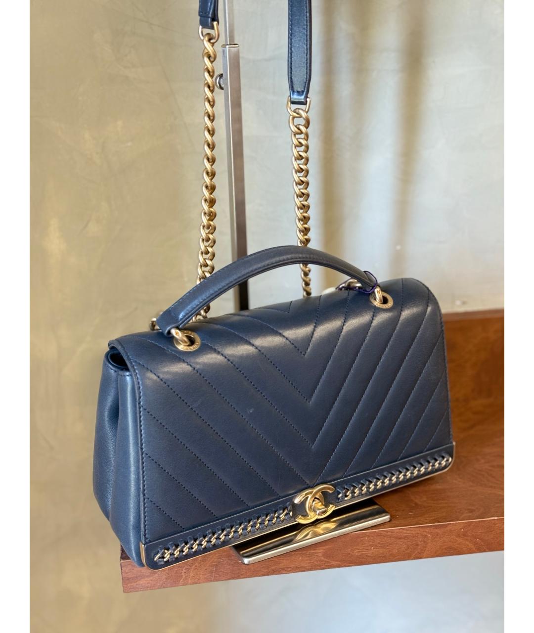 CHANEL Голубая кожаная сумка тоут, фото 4