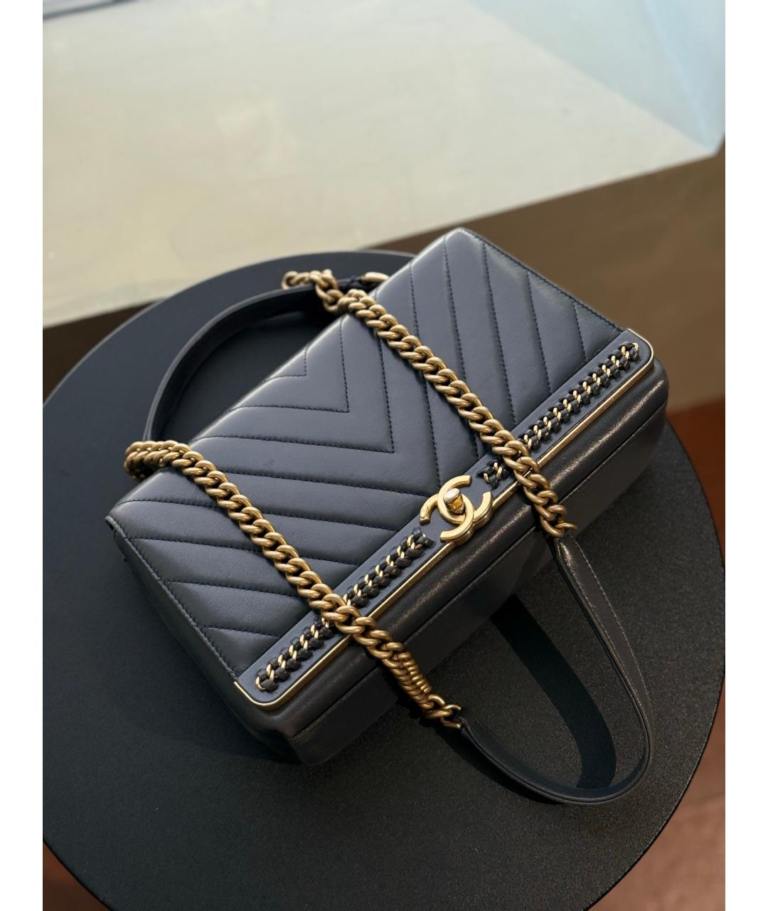 CHANEL Голубая кожаная сумка тоут, фото 6