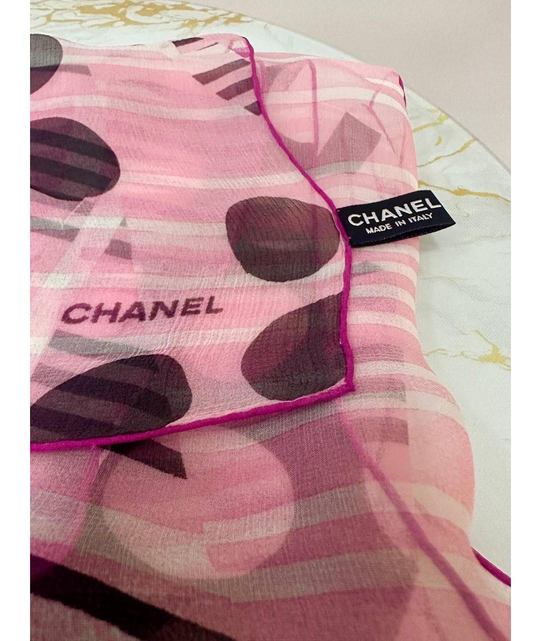 CHANEL Розовый шелковый платок, фото 3