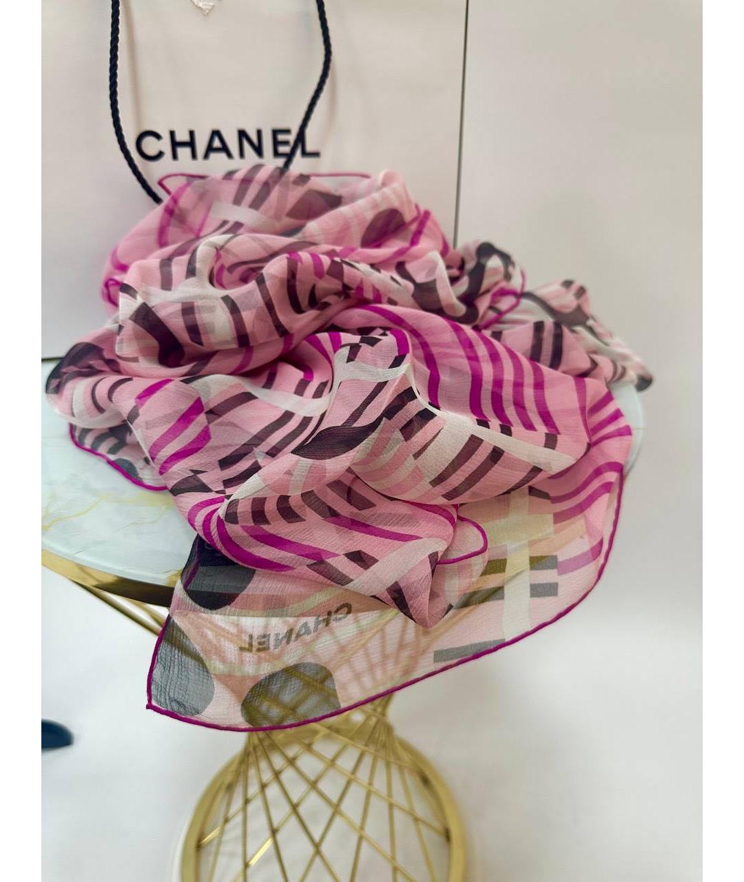 CHANEL Розовый шелковый платок, фото 4