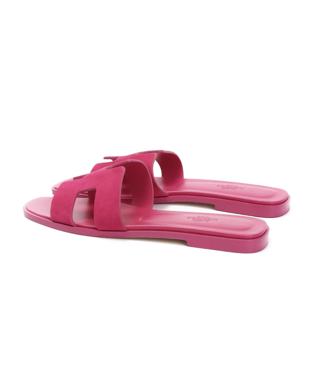 HERMES Розовые кожаные шлепанцы, фото 2