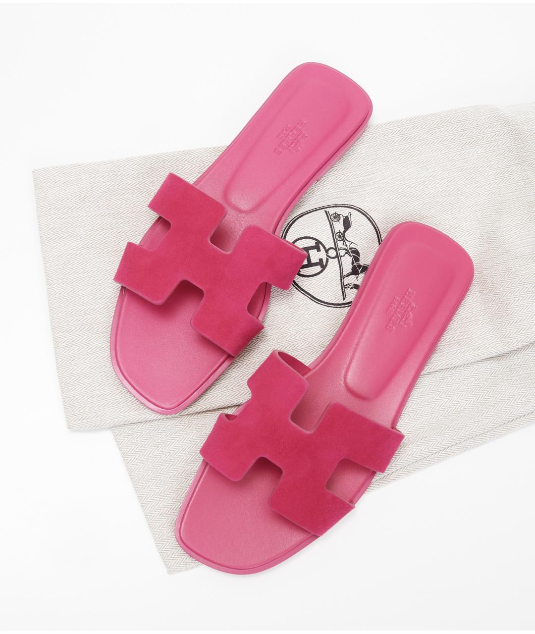 HERMES Розовые кожаные шлепанцы, фото 5