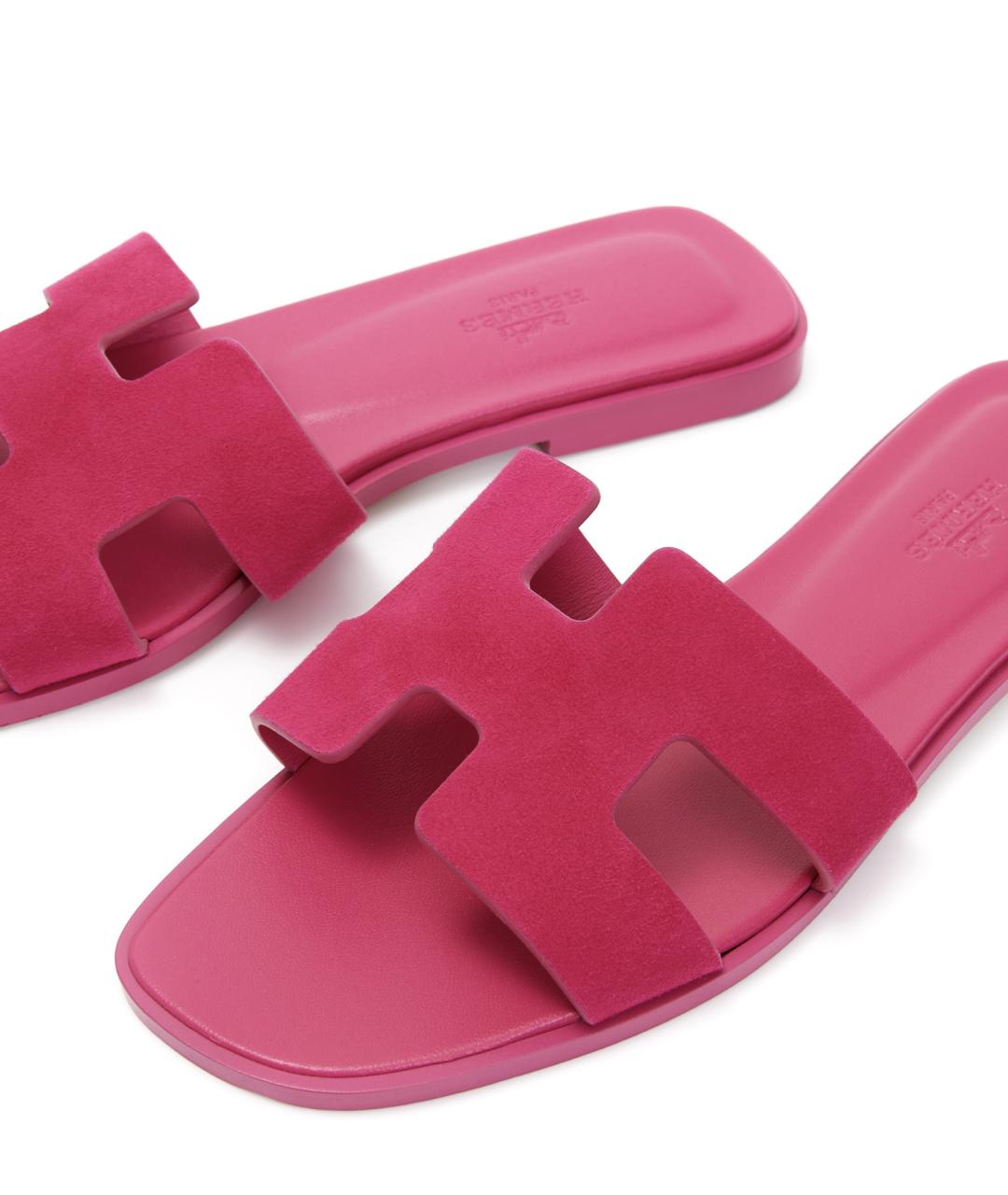 HERMES Розовые кожаные шлепанцы, фото 3