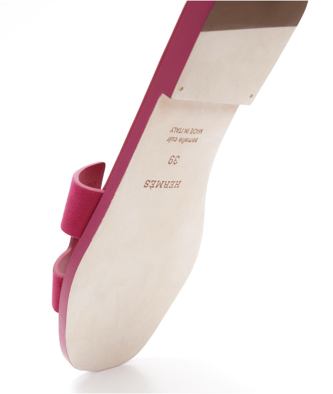 HERMES Розовые кожаные шлепанцы, фото 4