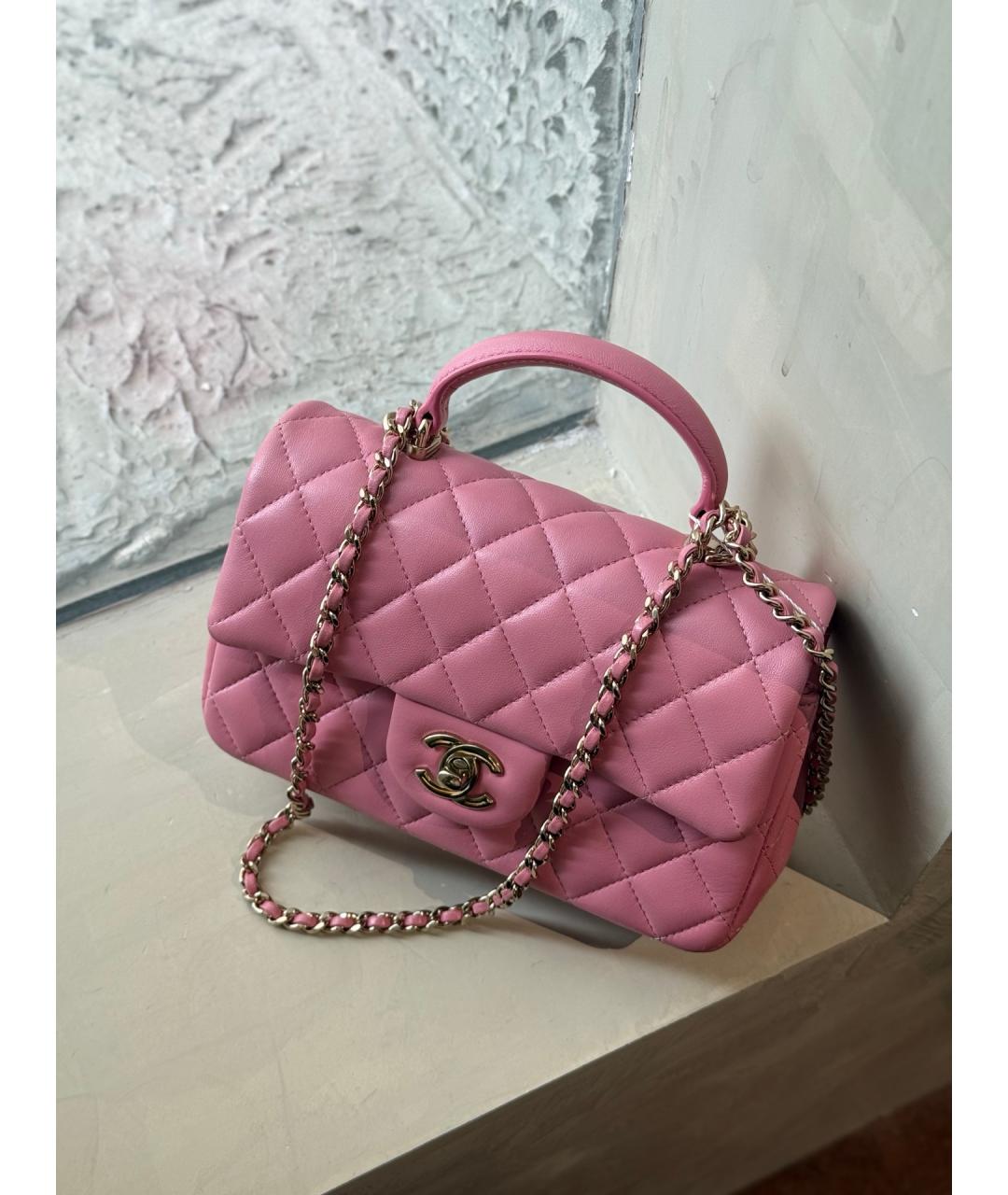 CHANEL Розовая кожаная сумка тоут, фото 9