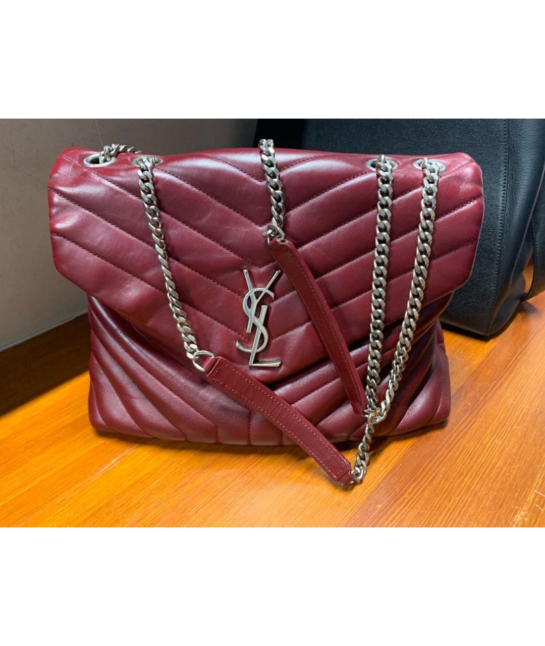 SAINT LAURENT Бордовая кожаная сумка через плечо, фото 2