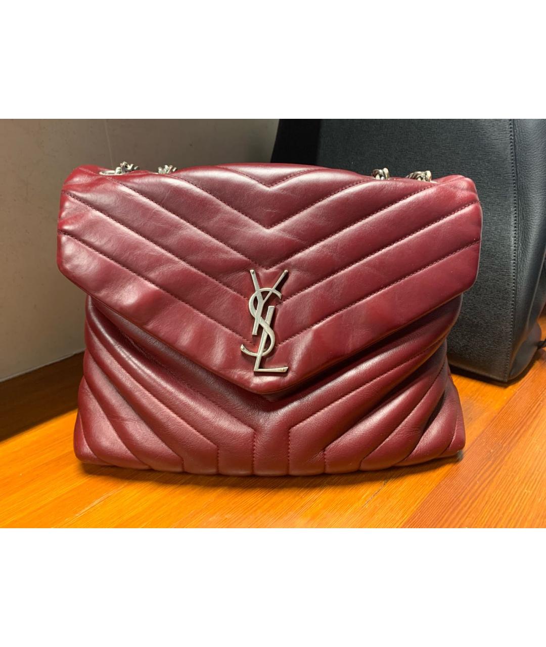 SAINT LAURENT Бордовая кожаная сумка через плечо, фото 5