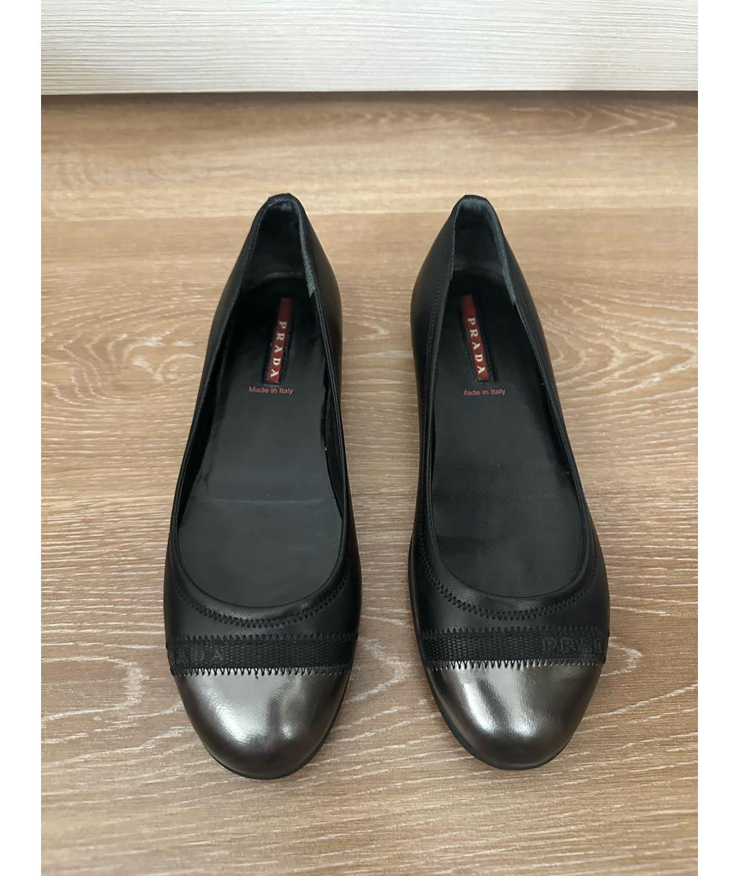 PRADA Черные кожаные балетки, фото 2