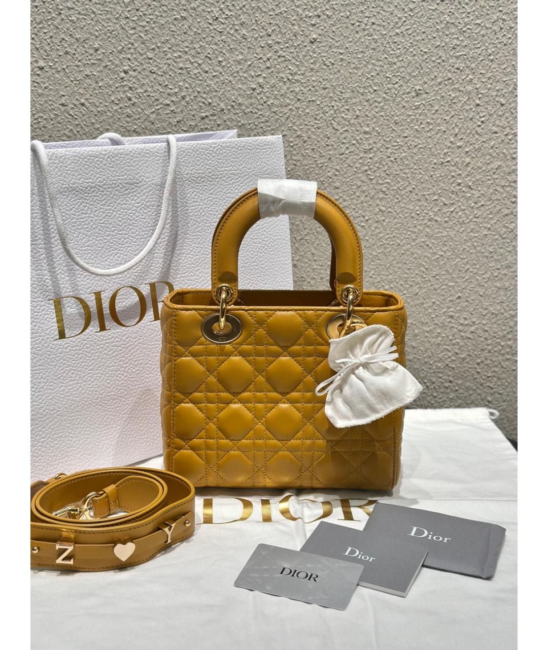 CHRISTIAN DIOR Желтая кожаная сумка через плечо, фото 10