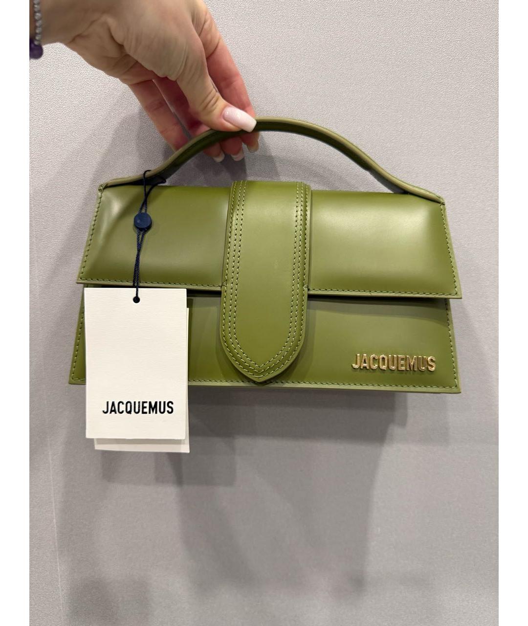 JACQUEMUS Хаки кожаная сумка с короткими ручками, фото 2