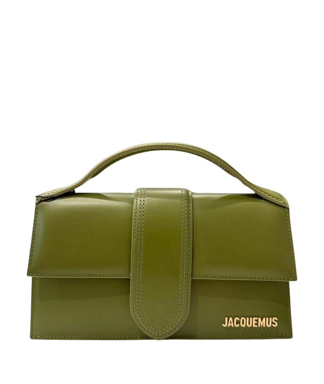 JACQUEMUS Хаки кожаная сумка с короткими ручками, фото 1